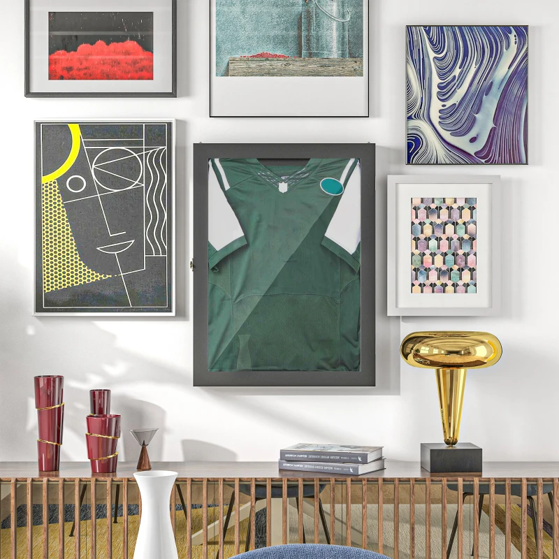 HOMCOM Frame box T-frame cadre pour maillot porte acrylique doublure interne feutre 71 x 6,5 x 89 cm noir