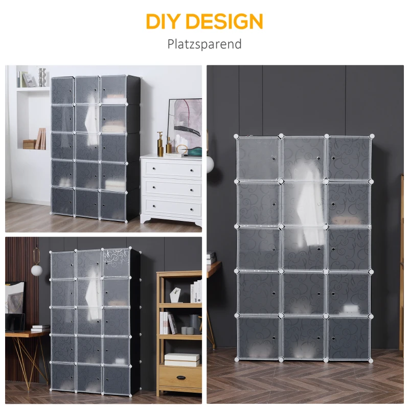 HOMCOM Kledingkast in Blokdesign, 2 Grote en 9 Kleine Blokken, Kunststof, Metaal, 111L x 47B x 183H cm, Zwart+Wit