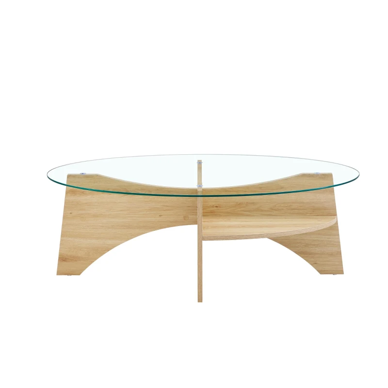 Table basse ronde en verre, design moderne, patins antidérapants, 104.9x60x35.6 cm, Couleur naturelle