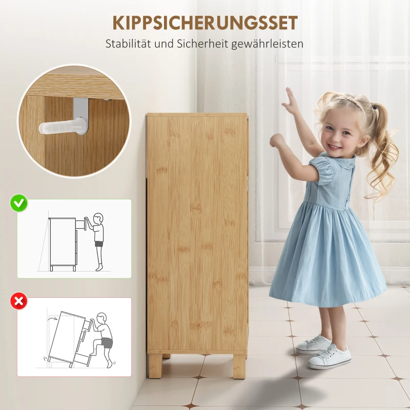 HOMCOM badkamerskast, open vak, kast, bamboehout, lamellendeur, lichtbruin