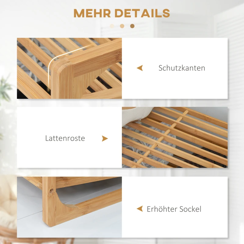 HOMCOM Schoenenrek voor 9 paar schoenen, 3 niveaus, opstaande randen, bamboehout, 76 x 33 x 51 cm(m-6)