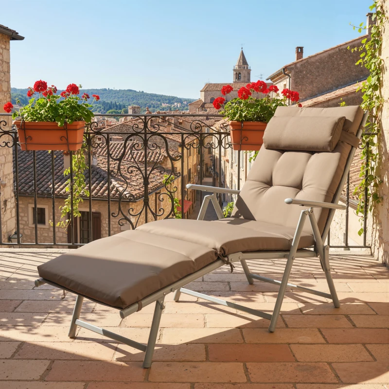 Outsunny Inklapbaar Ligbed Tuin Metalen Frame, Comfortabele Ligstoel Met Kussens, bruin