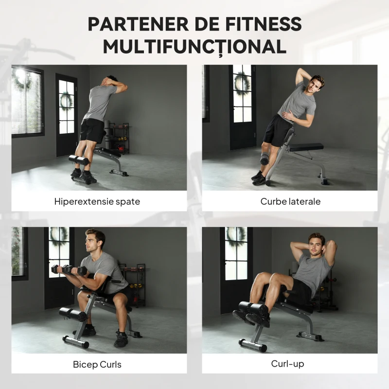 SPORTNOW Bancă Romană Reglabilă și Pliabilă Multifuncțională, Capacitate 150 kg, Argintiu