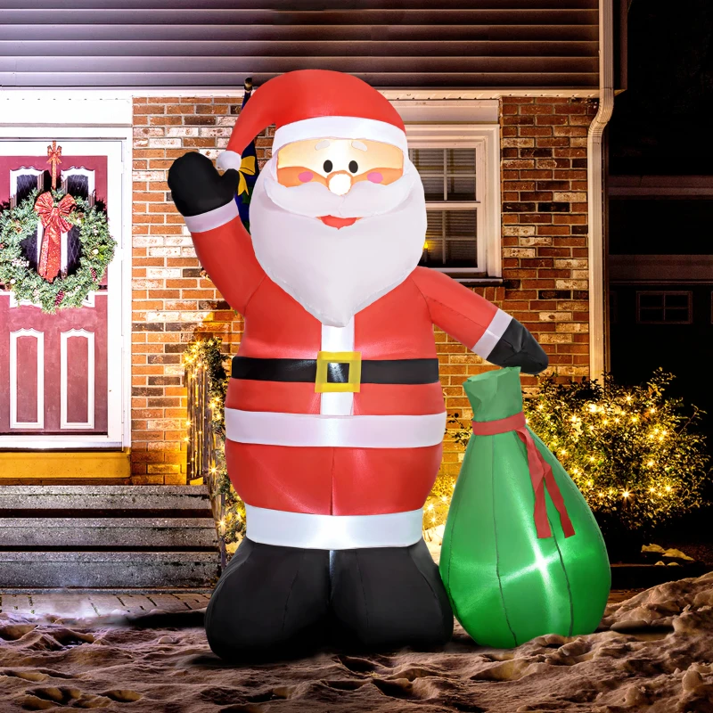 Outsunny Père de Noël gonflable de 180 cm avec lumières LED, matériel fixation et souffleur, intérieur et extérieur