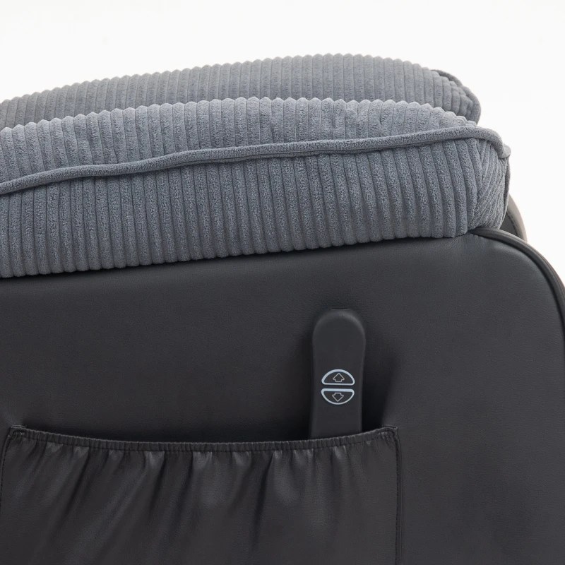 HOMCOM Sta-op-stoel met zachte corduroybekleding, verstelbare fauteuil met afstandsbediening en zijvakken, donkergrijs