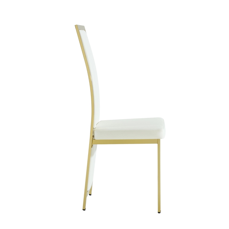 Chaise de salle à manger minimaliste européenne, bordure dorée 3D et dossier haut ergonomique, 44x42.7x109 cm, Blanc+Doré