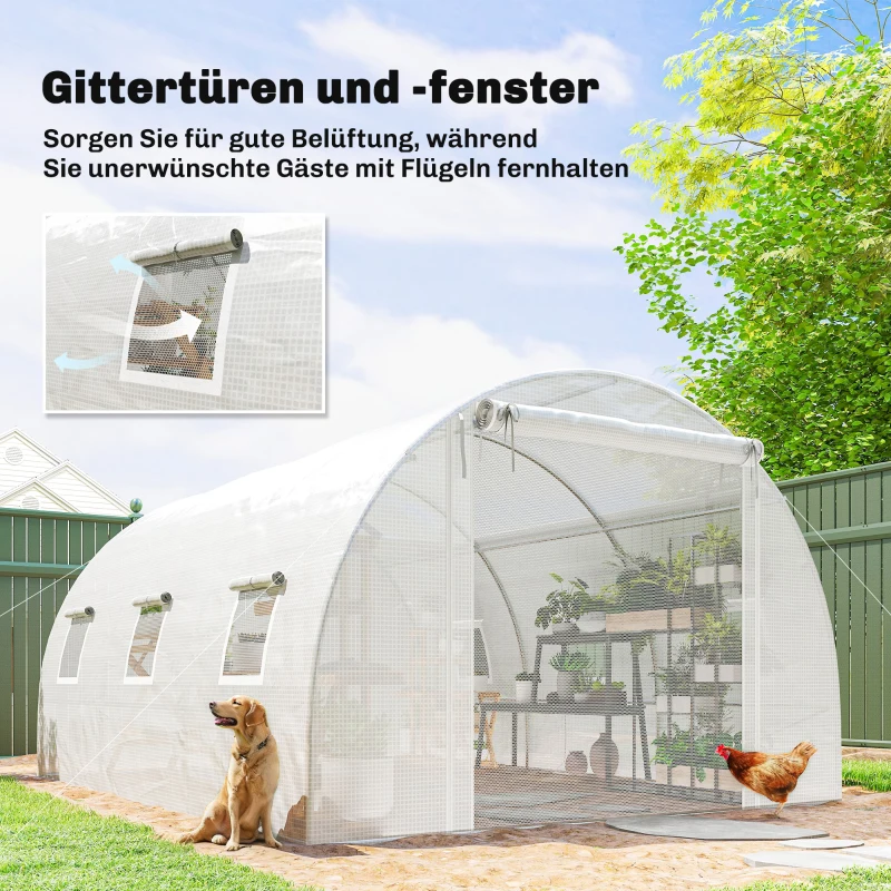 Outsunny foliekas, plastic overdekking, netdeur, steunstangen, Wit