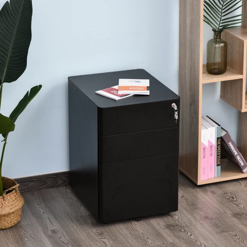 Vinsetto Caisson de bureau rangement bureau sur roulettes 3 tiroirs coulissants verrouillables trieur à dossiers dim. 39L x 48I x 59H cm acier noir