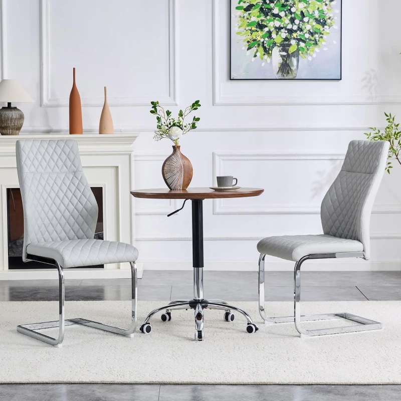 Chaise de salle à manger matelassée motif losange, dossier haut ergonomique, lot de 2, 43x63x100 cm, Argenté