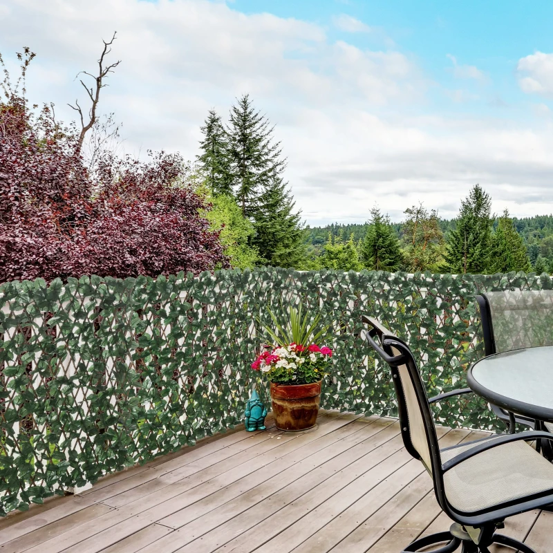 Outsunny Vedação com Treliça Expansível de 2 Peças com Folhas Artificiais Parede de Folhas com Vime Decorativa Vedação de Privacidade 295x70 cm Verde