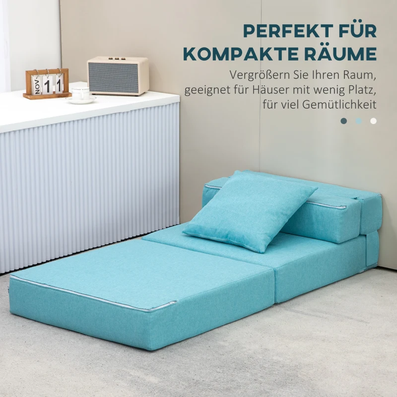 HOMCOM Opklapbare slaapstoel, slaapbank, 2-in-1 opklapstoel met bedfunctie, relaxstoel met kussen, logeerbed voor woonkamer, slaapkamer, draagvermogen tot 100 kg, blauw