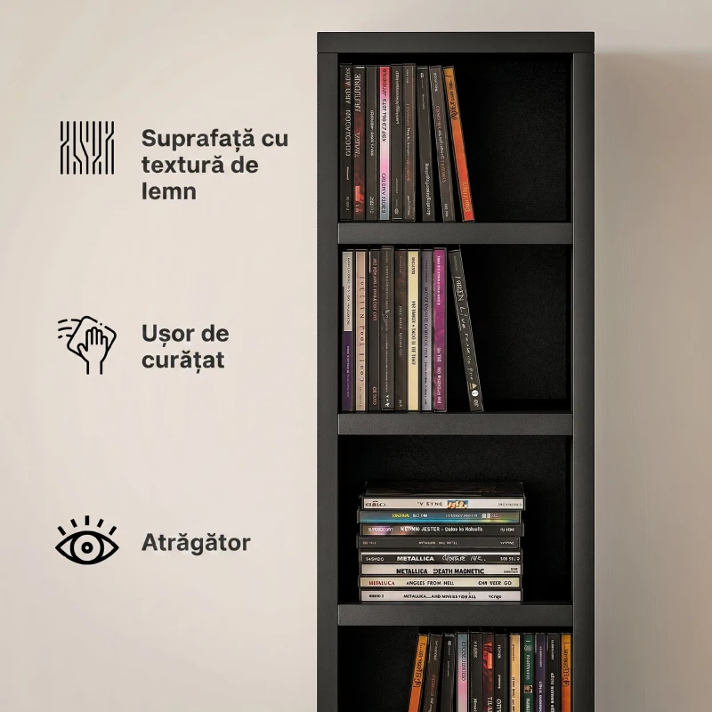 HOMCOM Dulap Suport Cd Da Perete Con 12 Polițe In Lemn 21x20x175cm Negru