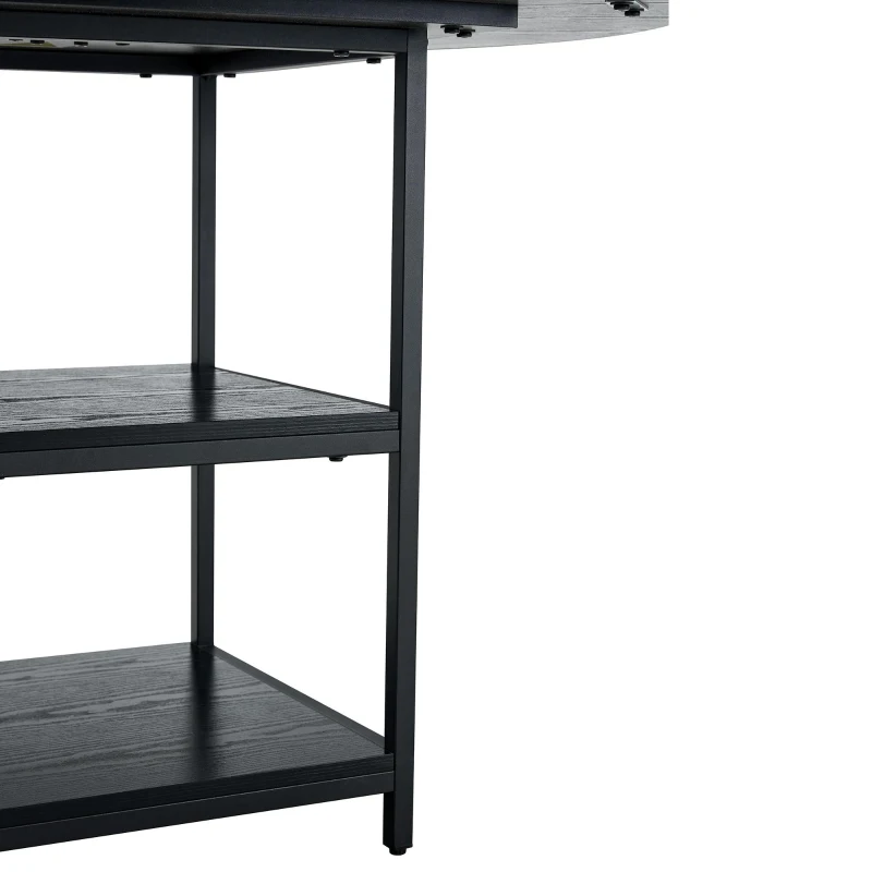 Table ronde 107 cm de diamètre, design industriel élégant, pour 2–4 personnes, 107x107x75 cm, Noir