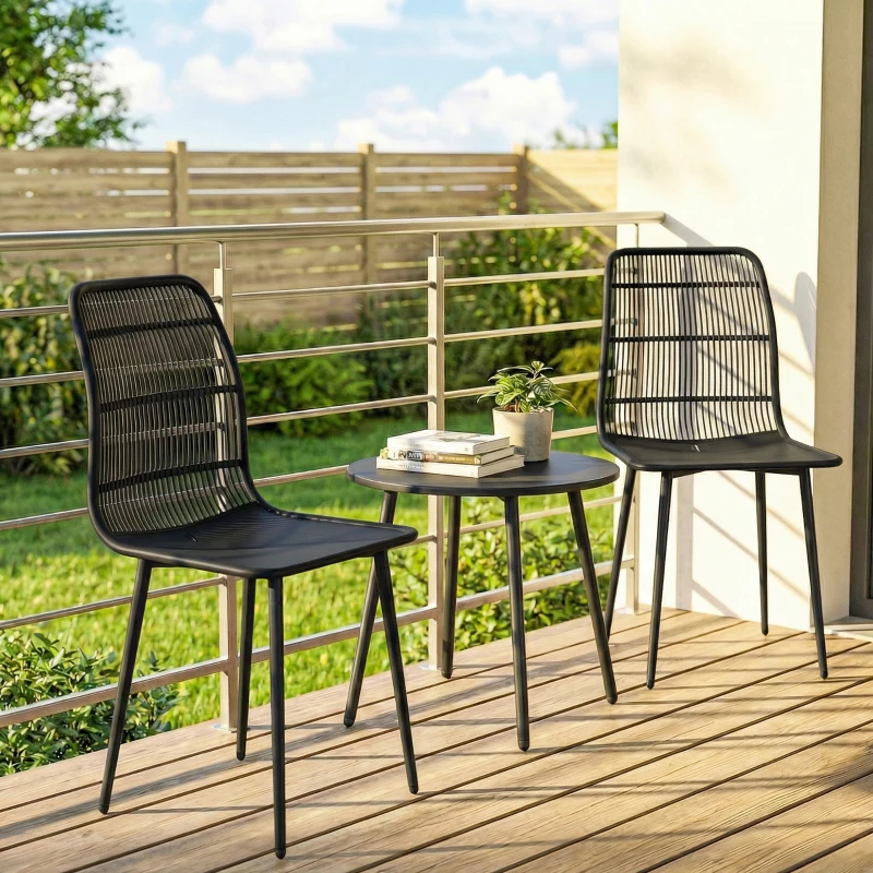 Outsunny Sedie da Pranzo per Esterni Set da 4, Sedie da Giardino con Schienale Fessurato, Nero