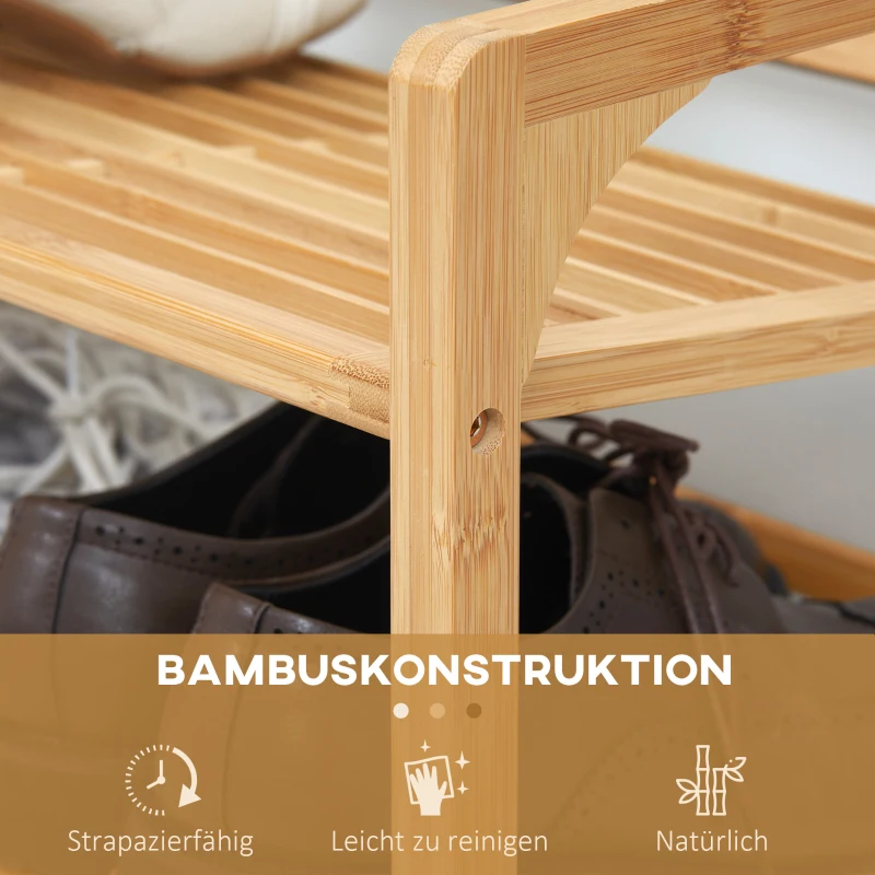 HOMCOM Schoenenrek voor 9 paar schoenen, 3 niveaus, opstaande randen, bamboehout, 76 x 33 x 51 cm(m-5)