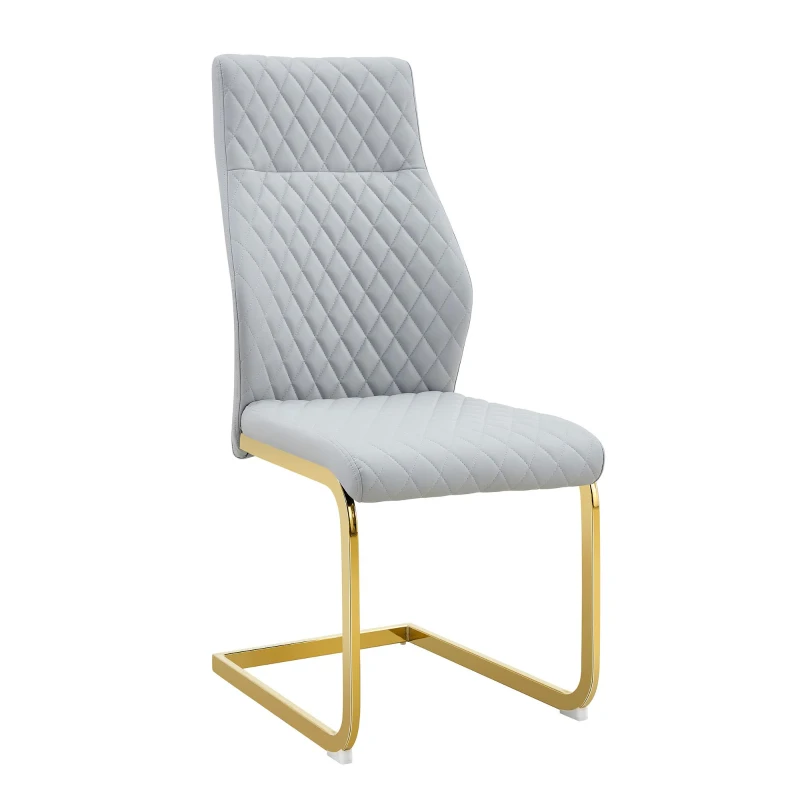 Chaise de salle à manger matelassée motif losange, dossier haut ergonomique, lot de 2, 43x63x100 cm, Gris clair
