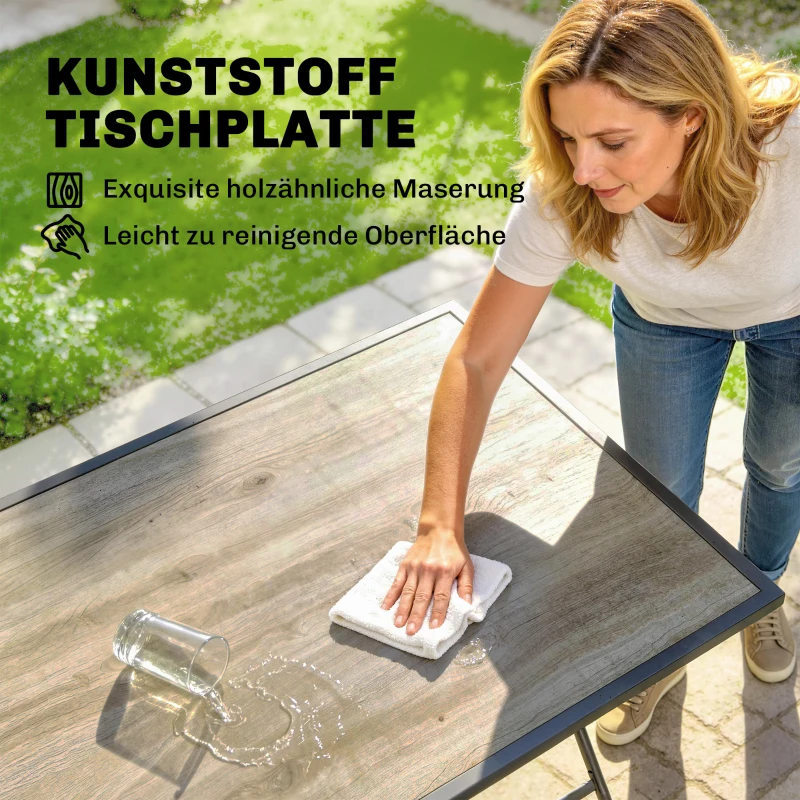 Outsunny Tuinmeubelset Inklapbaar Eetset 5-delig Tafel met 4 Ademende Stoelen Houtlook Ruimtebesparend
