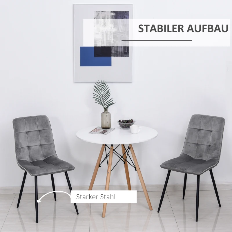 HOMCOM set van 2 eetkamerstoel keukenstoel eettafel schuimstof metaal grijs + zwart 45 x 63 x 90 cm