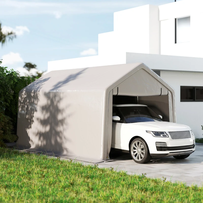 Outsunny Carport tente de garage 3 x 5,2 m, abri voiture extérieur carport pour voiture avec porte enroulable amovible gris