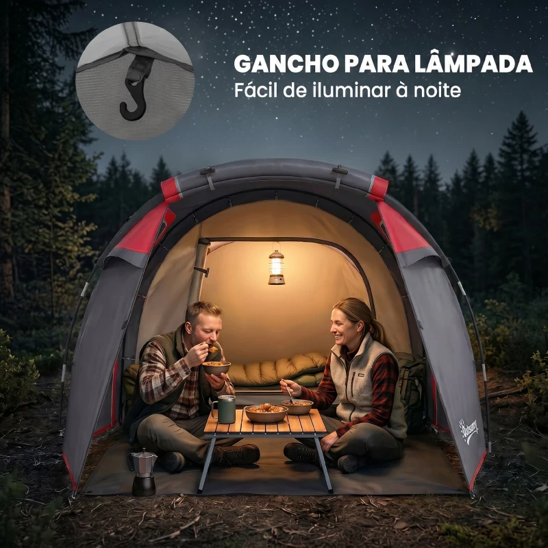 Outsunny Tenda de Campismo para 2-3 Pessoas Dobrável à Prova d'Agua e à Prova de UV 20+ com Vestíbulo 426x206x154 cm Cinza Escuro