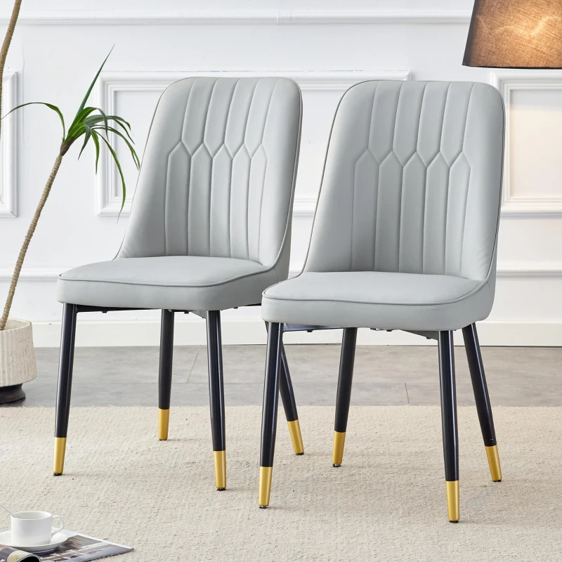 Lot de 2 chaises de salle à manger modernes, assise rembourrée, embouts antidérapants, 43x41.5x89 cm, Gris clair