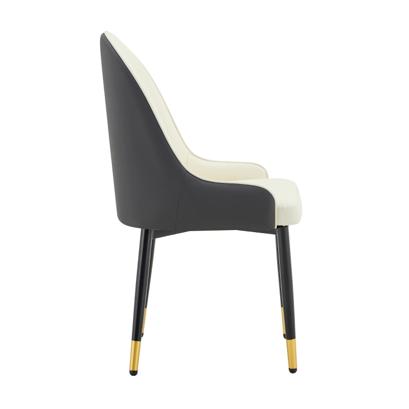 Lot de 2 chaises de salle à manger, dossier motif éclair stylé, déperlante et facile d'entretien, 47.3x44x91 cm, Blanc+Noir