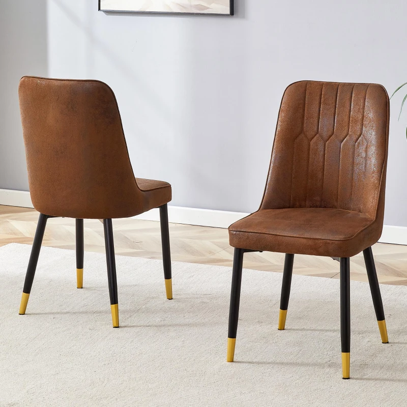 Lot de 2 chaises de salle à manger modernes, assise rembourrée, embouts antidérapants, 43x41.5x89 cm, Marron+Noir