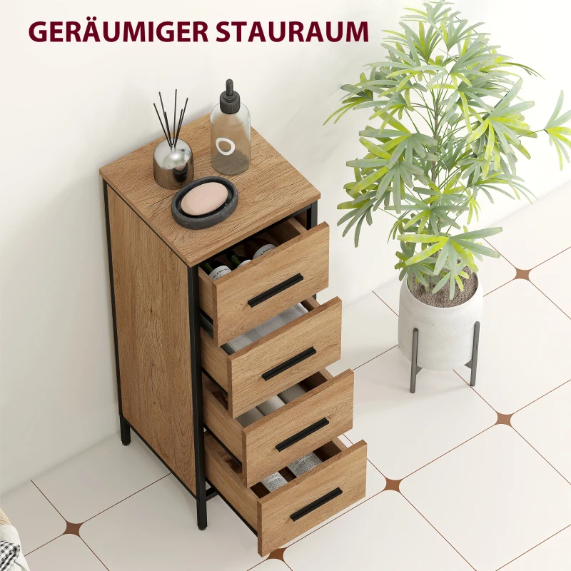 HOMCOM Badezimmerschrank, 4 Schubladen, kompakt, Industrie-Stil, Spanplatten, Metall
