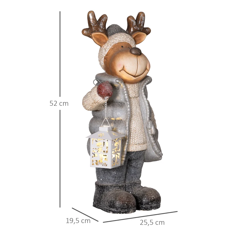 HOMCOM Kerstdecoratie, Rendier met Lantaarn, LED, op Batterijen, 25,5 x 19,5 x 52 cm