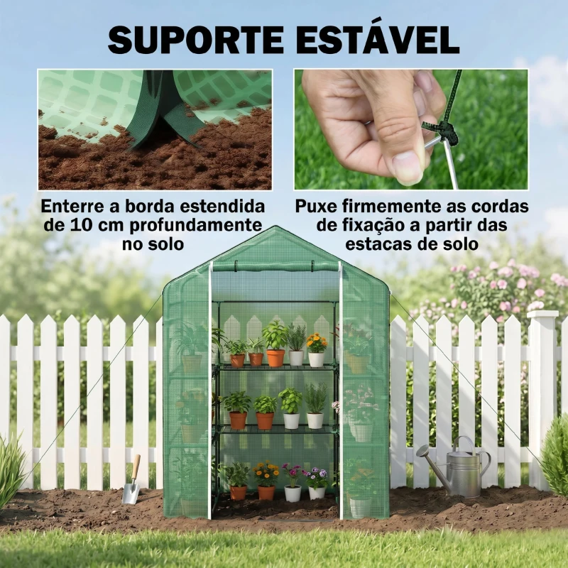 Outsunny Estufa de Jardim com 1 Porta 2 Janelas e Prateleiras de 2 Níveis em Forma de U para Cultivo de Plantas 140x73x190 cm Verde