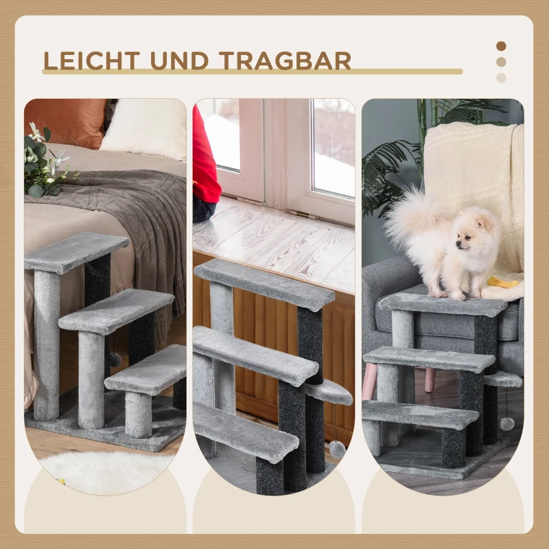 PawHut Huisdierentrap met bal 3 treden hondentrap kattentrap hondentrap pluche