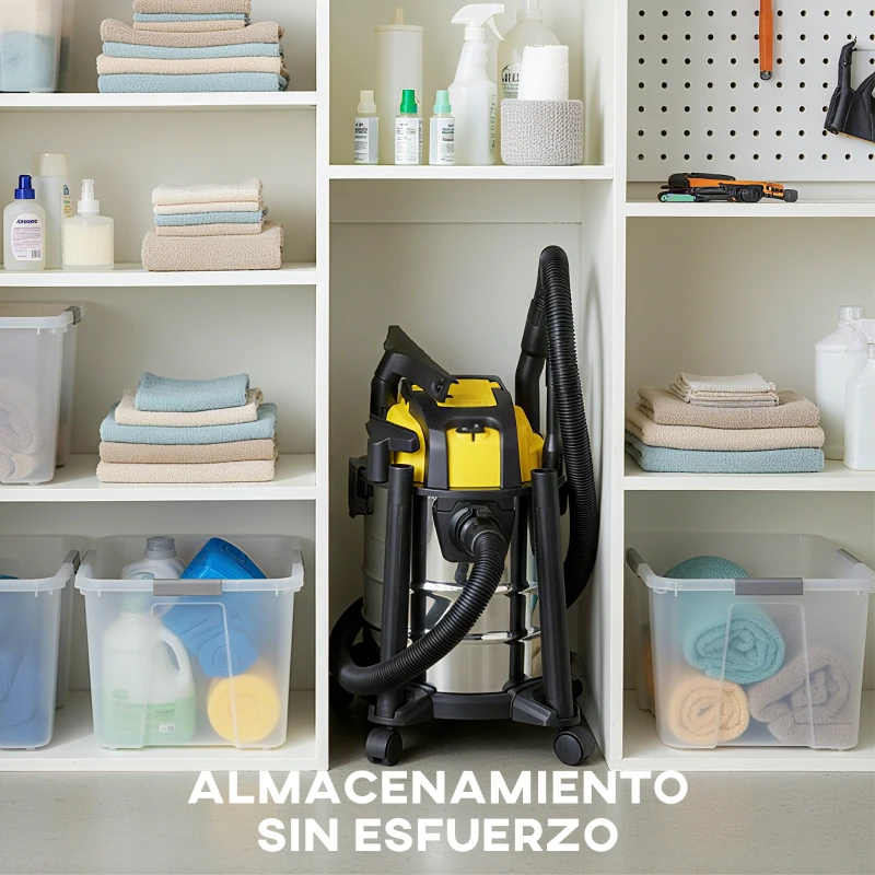 HOMCOM Aspirador en Seco y Húmedo 3 en 1 1200W con Función de Soplador Manguera 2 m Depósito Inoxidable 20L Amarillo