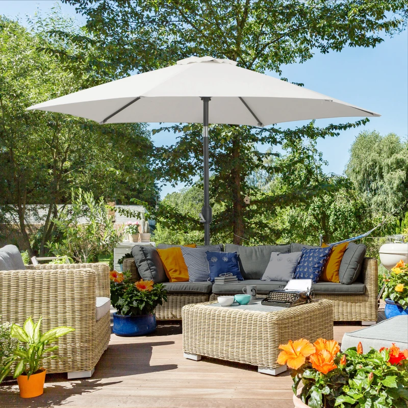 Outsunny Parasol droit parasol inclinable de jardin balcon terrasse manivelle toile polyester imperméabilisée haute densité 180 g/m² Ø2,6 x 2,35H m aluminium crème