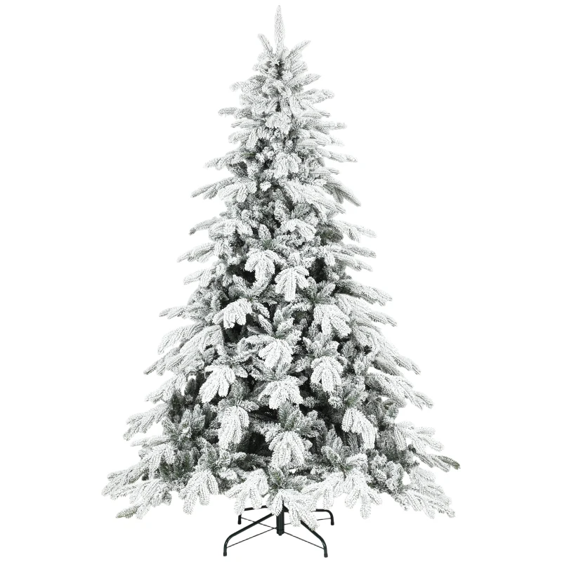 HOMCOM 7ft Super Flocked Christmas Tree - Green/White