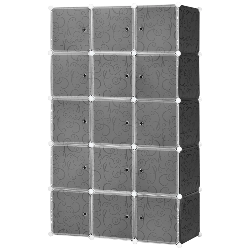 HOMCOM Kledingkast in Blokdesign, 2 Grote en 9 Kleine Blokken, Kunststof, Metaal, 111L x 47B x 183H cm, Zwart+Wit