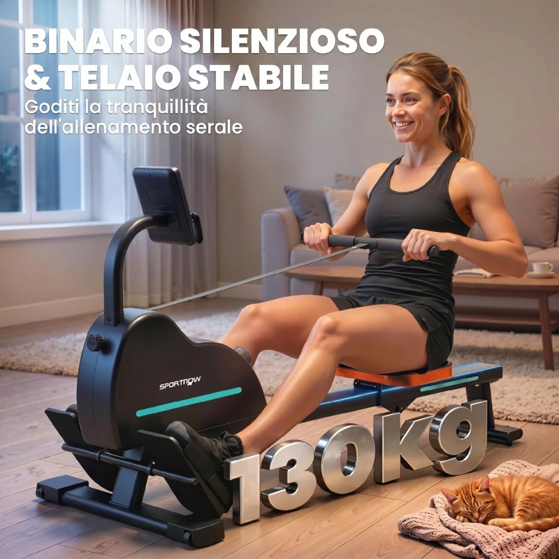 SPORTNOW Vogatore domestico: 16 livelli resistenza, Bluetooth, APP compatibile.