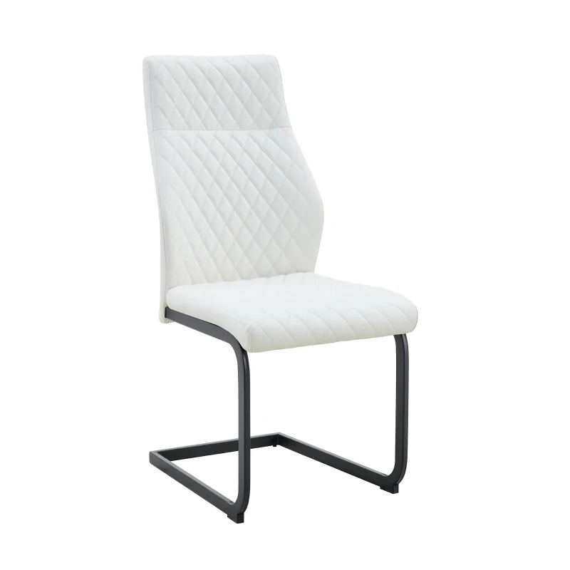 Chaise de salle à manger matelassée motif losange, dossier haut ergonomique, lot de 2, 43x63x100 cm, Blanc+Noir