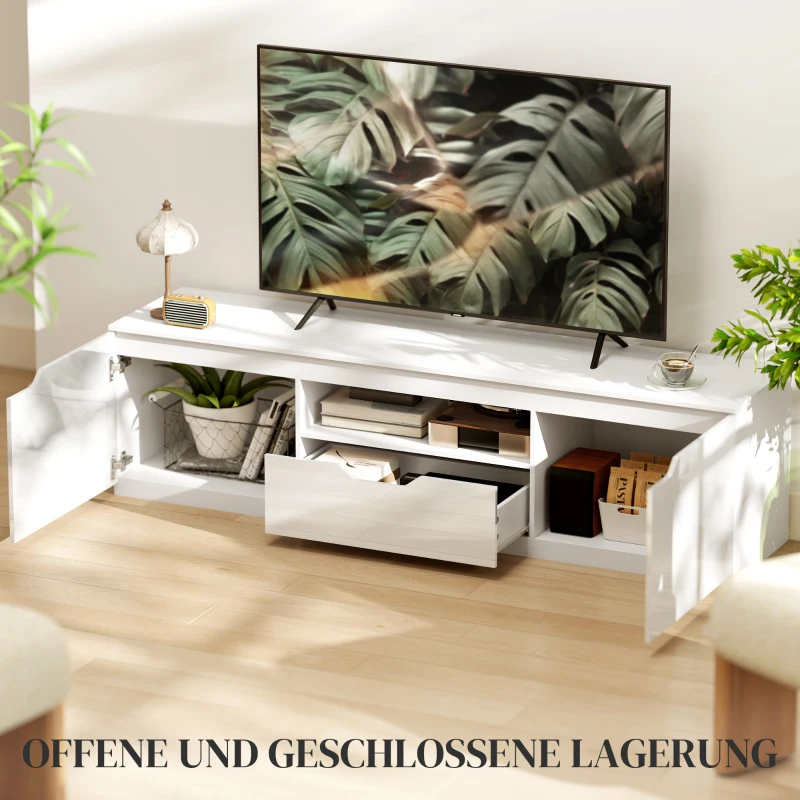 HOMCOM TV-meubel, hoogglans, voor televisies tot 65", 3 vakken, lade, 160 x 38 x 43 cm, wit(m-4)