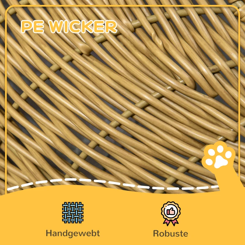 PawHut Rattan Kattenhuis met Wasbaar Kussen - Lichtbruin