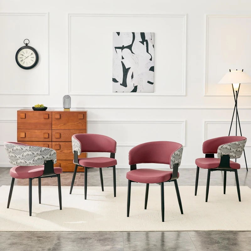 Lot de 2 chaises de salle à manger style mid-century, design tonneau, haute densité ergonomique, 46.5x48x77.3 cm, Rouge