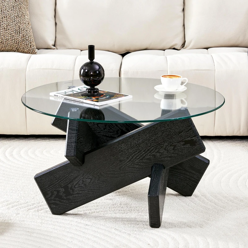 Table basse ronde, design moderne, facile à nettoyer et stable, 79x79x45 cm, Transparent