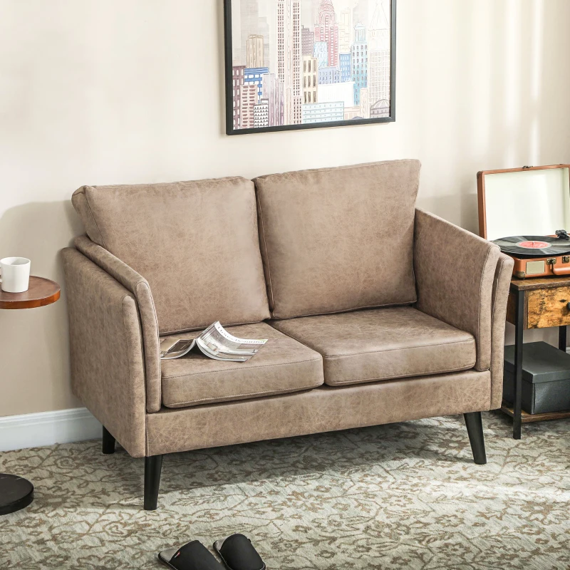 HOMCOM Two-Seater Leathaire Sofa - Light Brown