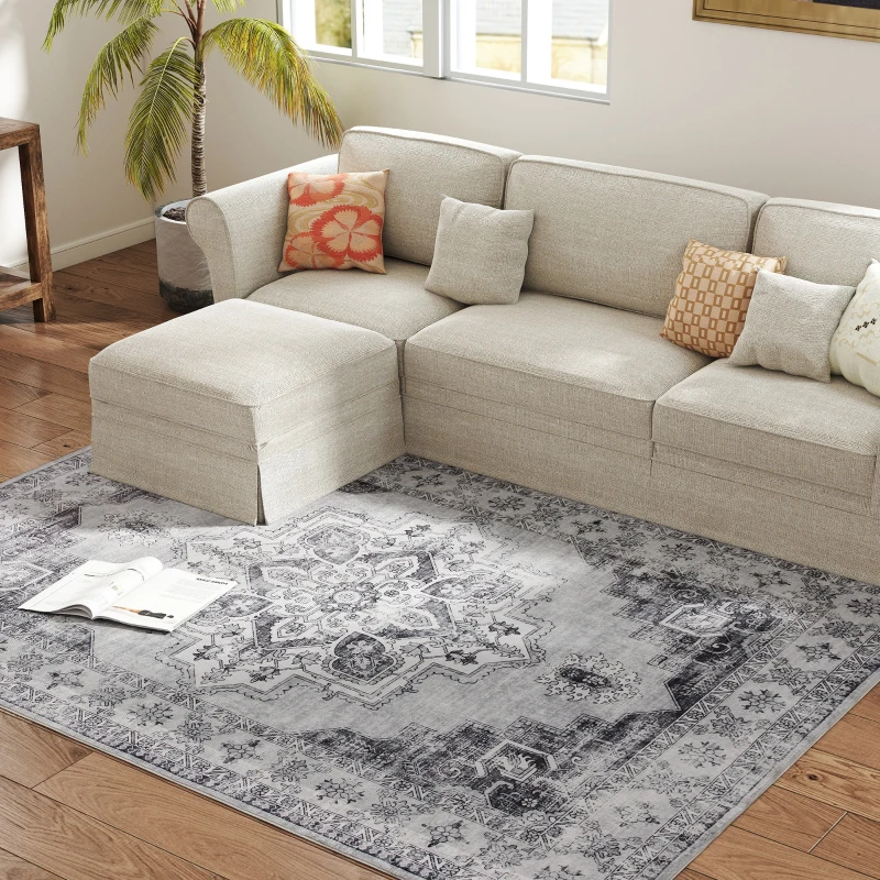 HOMCOM Vloerkleed machinewasbaar antislip met flanel-look, 230 x 160 cm, grijs