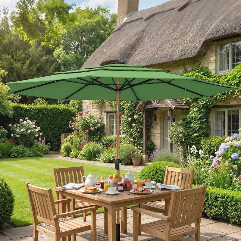 Outsunny Garden Parasol, Parasol Umbrella with 3-tier Roof, Crank Handle, Tilt Function, Polyester Canopy, Green