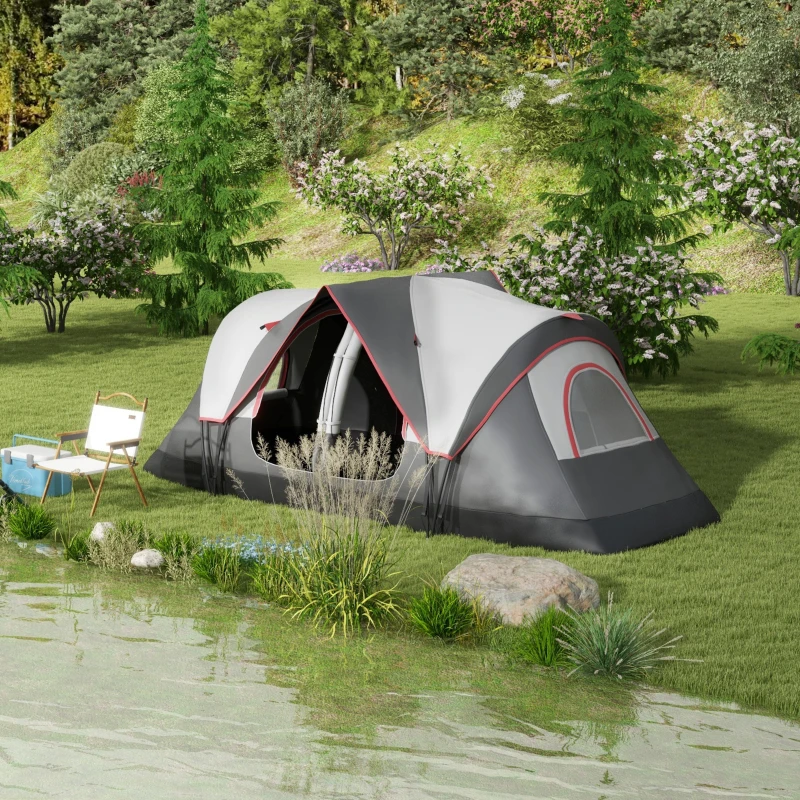 Outsunny Tenda de Campismo Familiar para 5-6 Pessoas Dobrável com 2 Quartos e Bolsa de Transporte Impermeável 450x215x180 cm Cinza