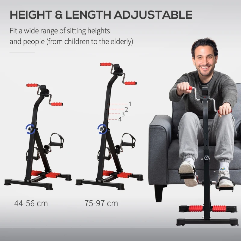 HOMCOM Portable Exercise Bike for Home Pedal Exerciser Height-adjustable 56L x 44- 56W x 75- 97H cm Black and Red