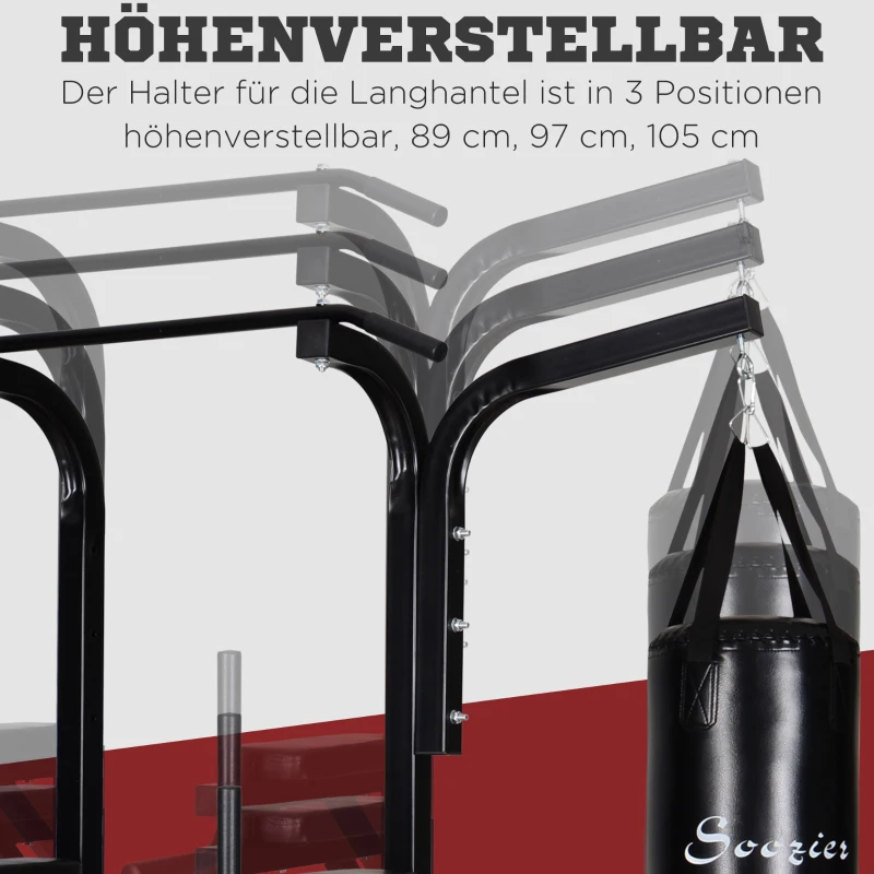 HOMCOM Dipstation krachtstation trainingsapparaat multifunctionele bokszak opklapbaar staal