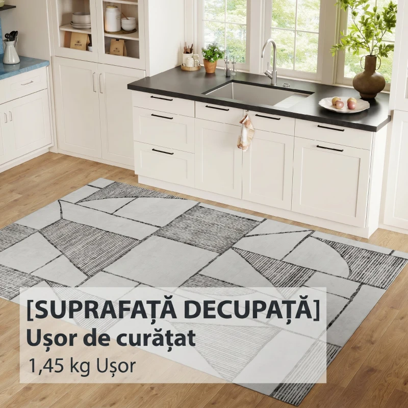HOMCOM Covor Modern Antiderapant cu Linii Geometrice, din Poliester Multicolor, 230x160x0.7 cm