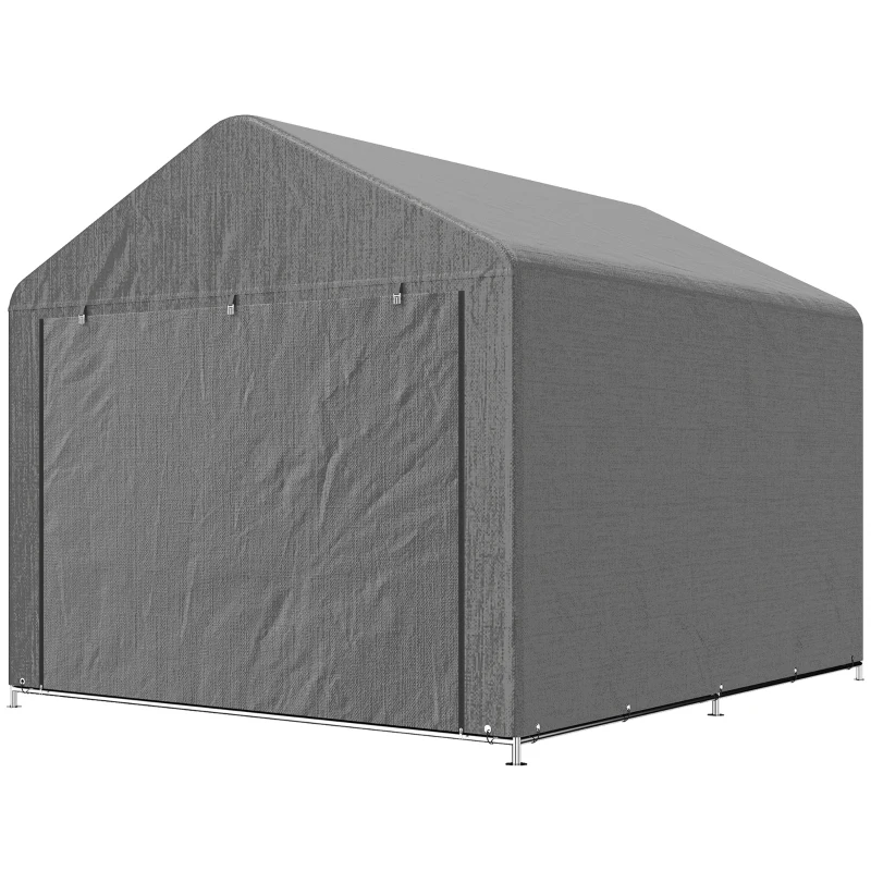Outsunny Carpa de Jardín para Bicicletas con Marco de Metal Galvanizado Puerta con Cremallera Impermeable Anti-UV 2,4x2x2 m Gris