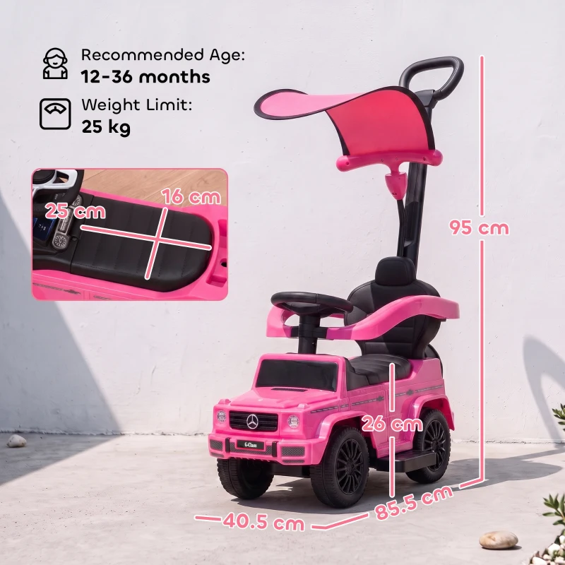 HOMCOM 3 in 1 Kids Children Ride on Push Car Toddler Sliding Car G350 Licensed Walker Foot to Floor Slider Push-Along with Horn Steering Wheel NO POWER Manual, Pink